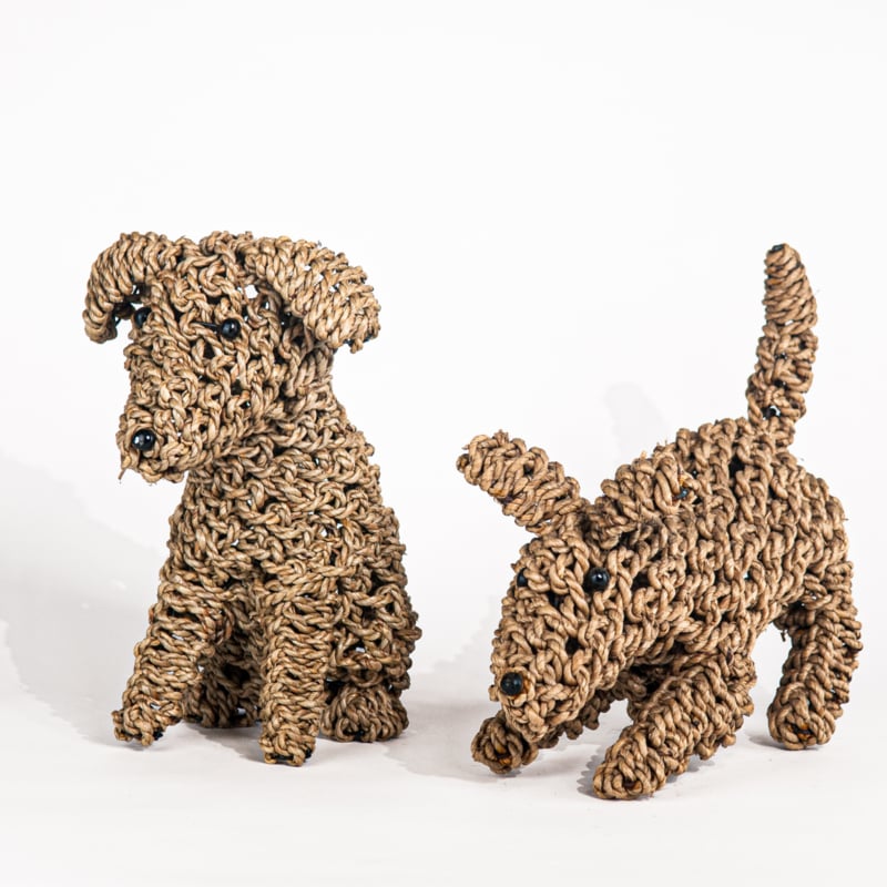 Hund aus Seil, sitzend oder liegend, mittelgroß, 30 cm