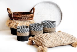 Plantenmandjes seagrass gevlochten naturel/zwart