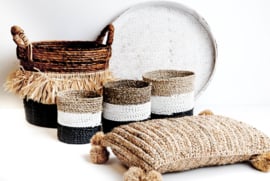 Plantenmandjes seagrass naturel/wit/zwart