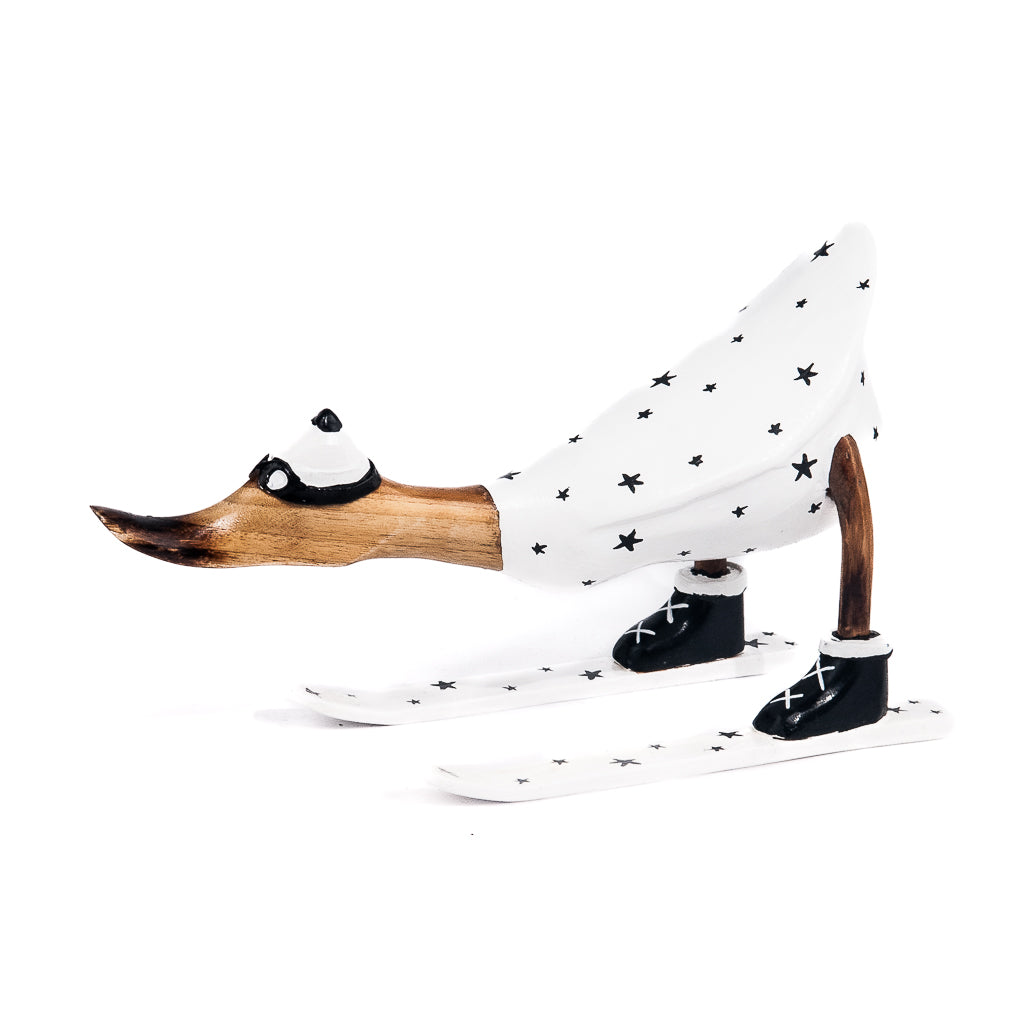 Wooden duck - white skis