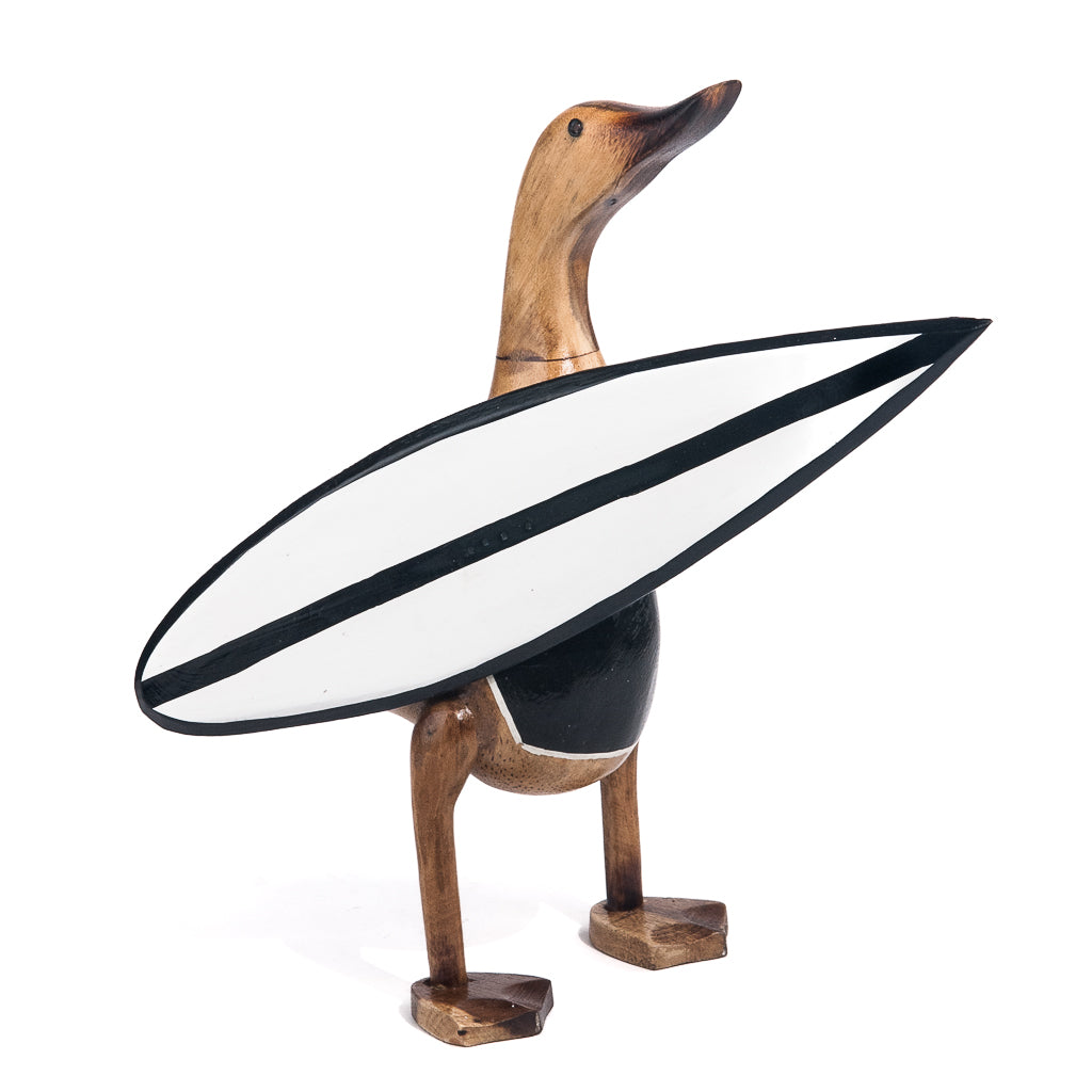 Houten eend - surfboard staand