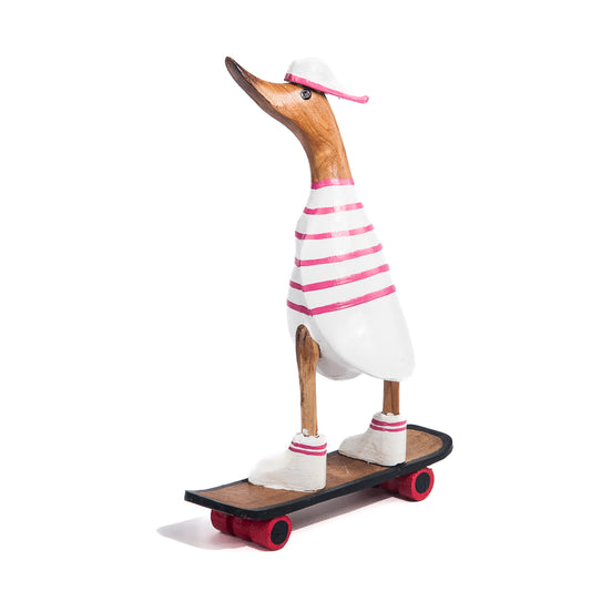 Houten eend - skateboard roze