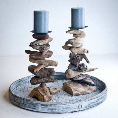 Bamboe dienblad rond greywash