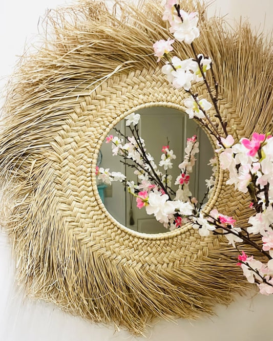 Runder Spiegel aus Seegras, Ø 80 cm
