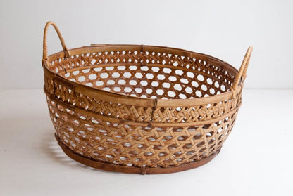 Fijne bamboe mand met handvatten naturel