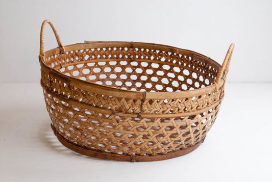 Fijne bamboe mand met handvatten naturel