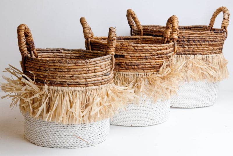 Mand seagrass raffia wit