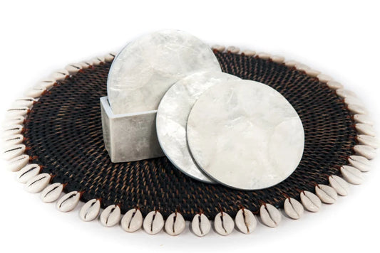 Capiz-Muschel-Untersetzer-Set, Perlmuttweiß