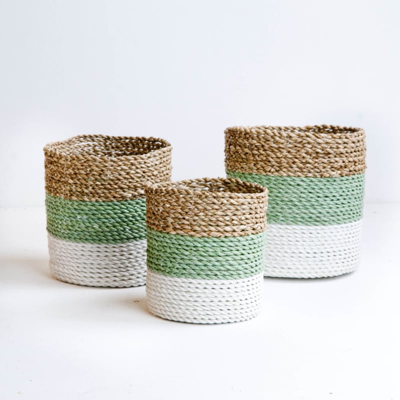 Plantenmandjes seagrass naturel/groen-grijs/wit