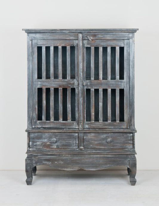 Houten kast spijltjes dubbele deuren Medium grijs/greywash