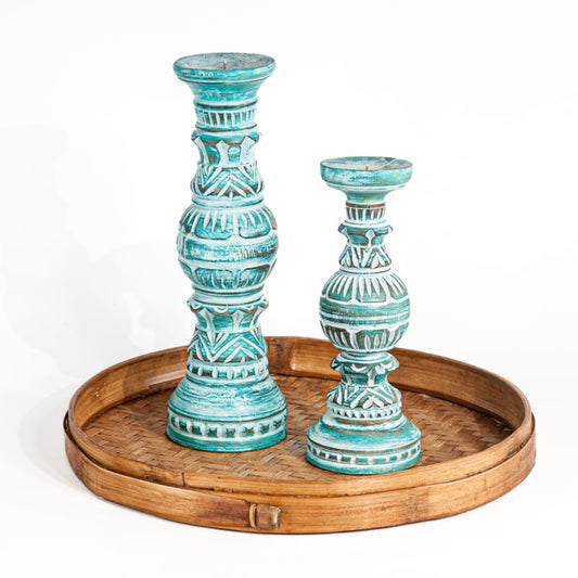 Tangan candlesticks in Turquoise colour 30cm and 40cm high