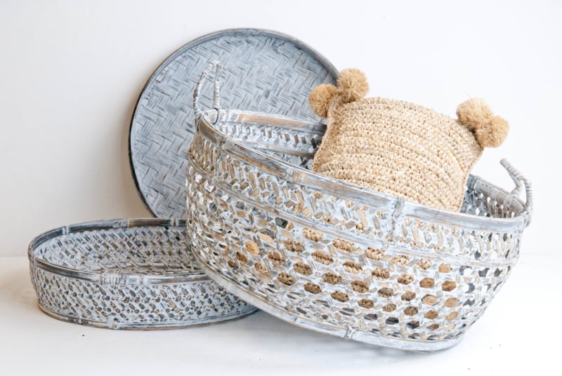 Fine bamboo table basket greywash