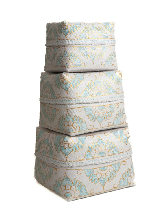 Opferkasten weiß (mit Türkis und Gold bemalt)