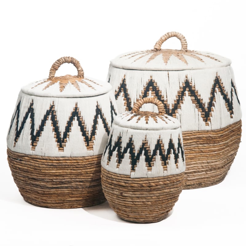 Mand Tali Naturel/Wit van bananenblad gewoven met touw