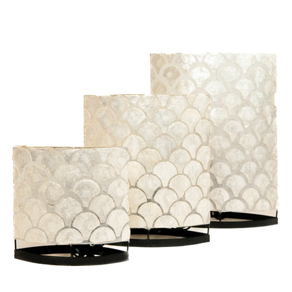 Tischlampe mit Ventilator aus Capiz-Muscheln, weiß