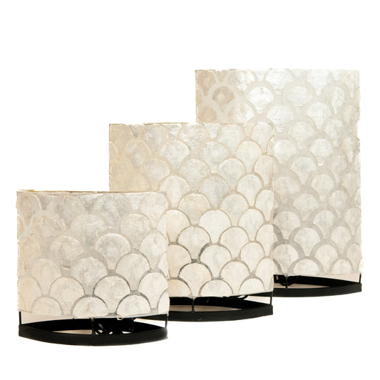 Capiz shell table lamp fan white