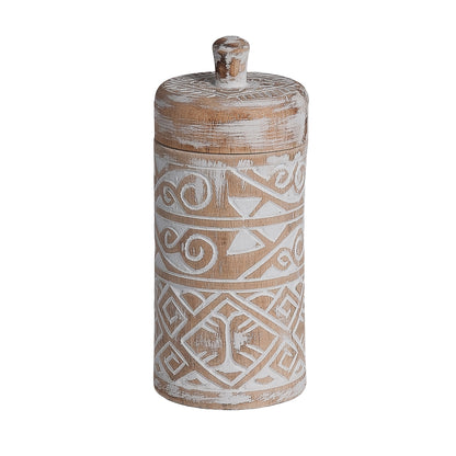 Houten pot Borneo met deksel maat large, naturel/wit