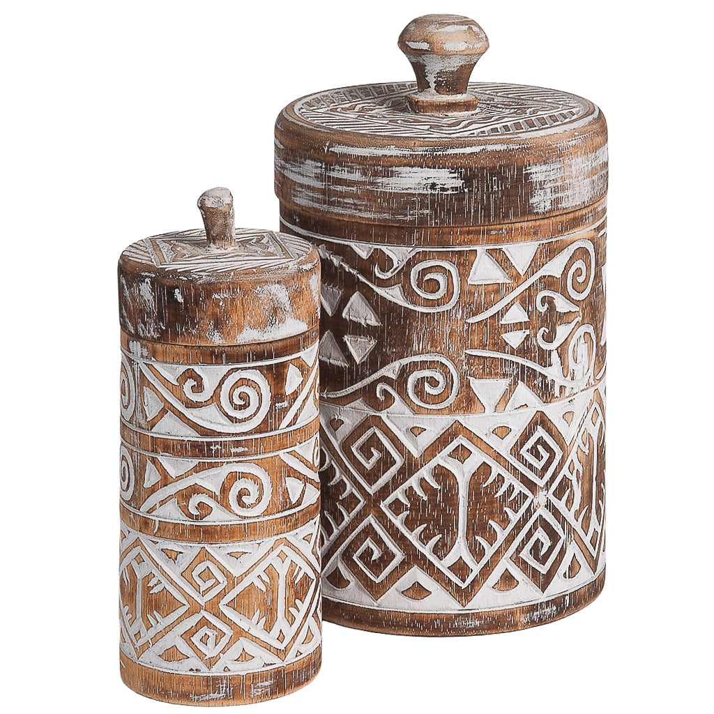 Houten pot Borneo met deksel maat large, burned/wit (kopie)