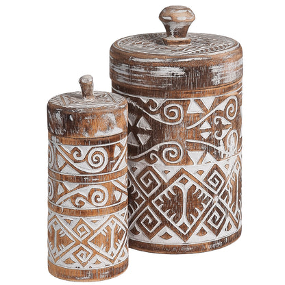 Houten pot Borneo met deksel maat large, burned/wit (kopie)