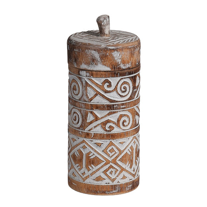 Houten pot Borneo met deksel maat large, burned/wit (kopie)