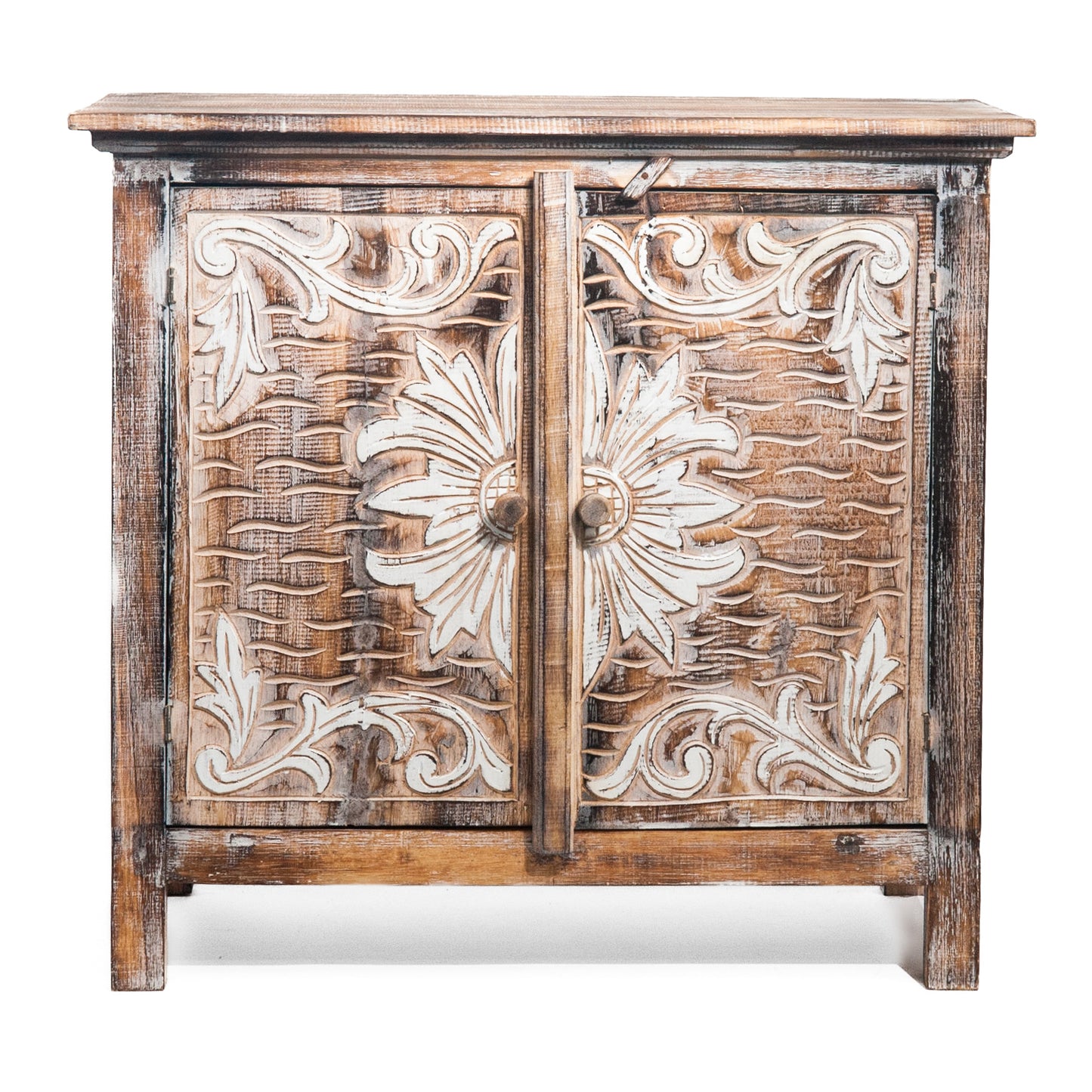 Houten kabinet kastje dubbele deur burned/white flower
