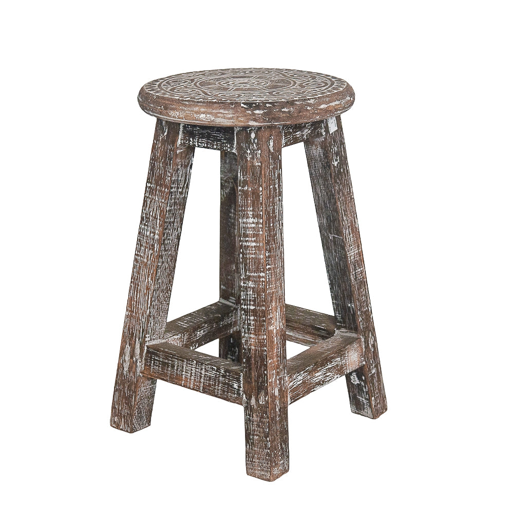Houten krukje mandala natural wood / white wash