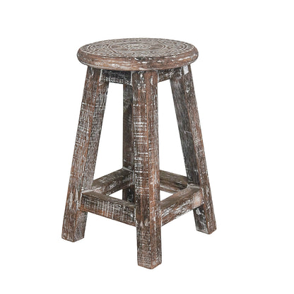 Houten krukje mandala natural wood / white wash