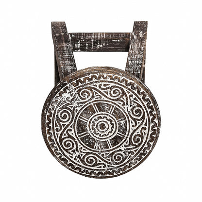 Houten krukje mandala natural wood / white wash