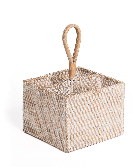 Bestecktablett aus Rattan, naturweiß gekalkt