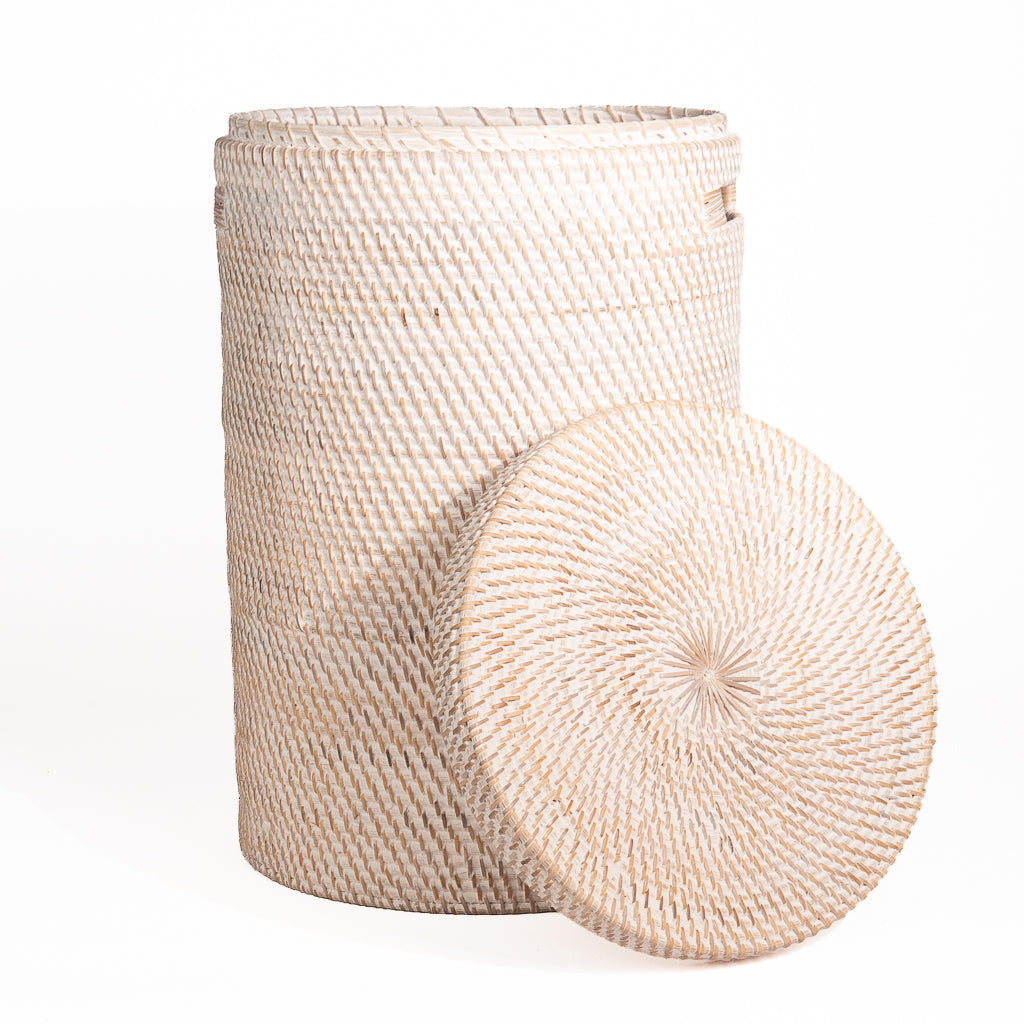 Wasmand keranjang in whitewash rotan