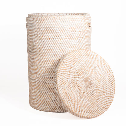 Wasmand keranjang in whitewash rotan