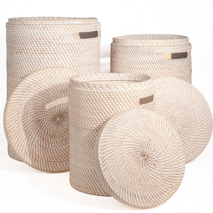 Wasmand keranjang in whitewash rotan