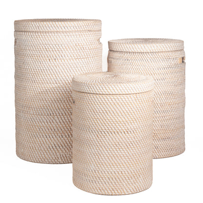 Wasmand keranjang in whitewash rotan