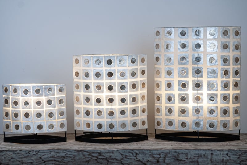 Capiz shell table lamp golden circle