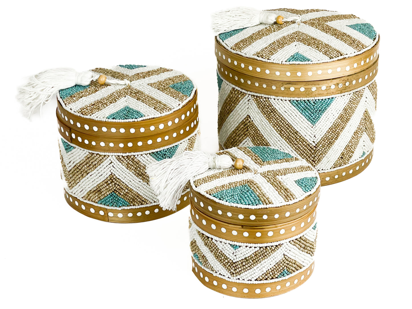 Offermand rond model kraaltjes turquoise/crème/wit