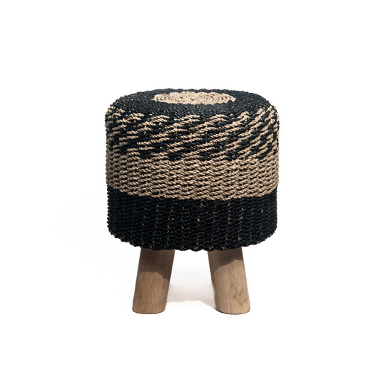 Seagrass stool Ø42cm black/natural