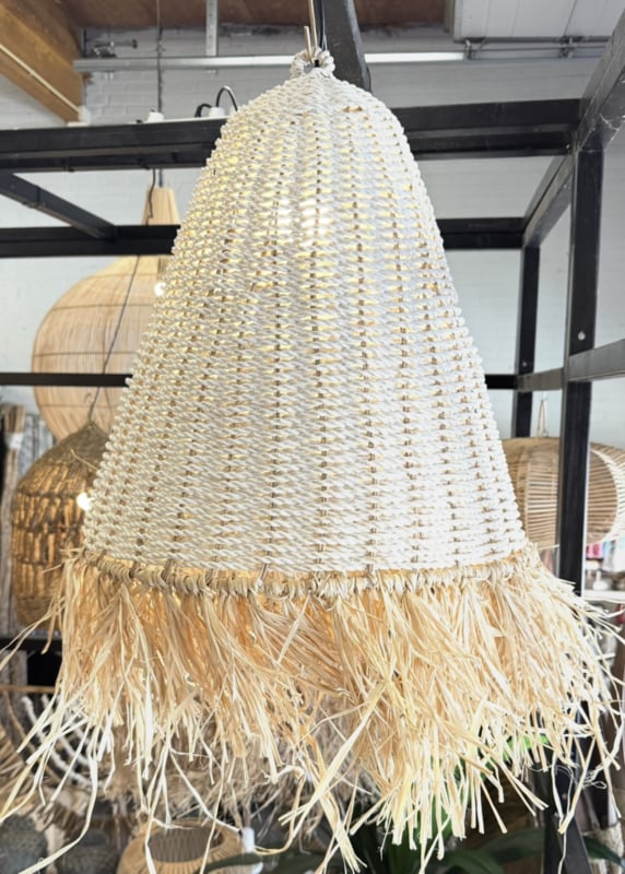 Hanglamp Tabanan wit met raffia Ø50cm/60cm lang