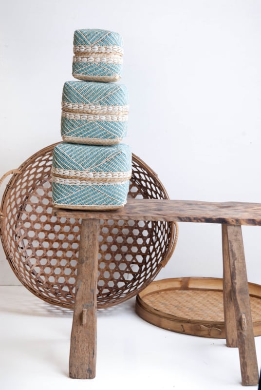 Offermand kraaltjes/schelpjes turquoise/crème