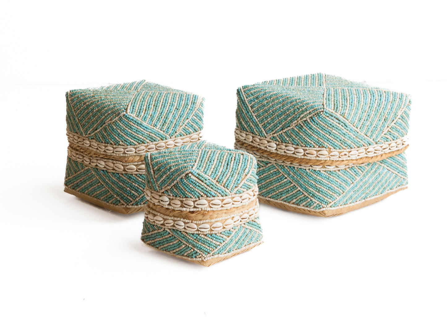 Offermand kraaltjes/schelpjes turquoise/crème