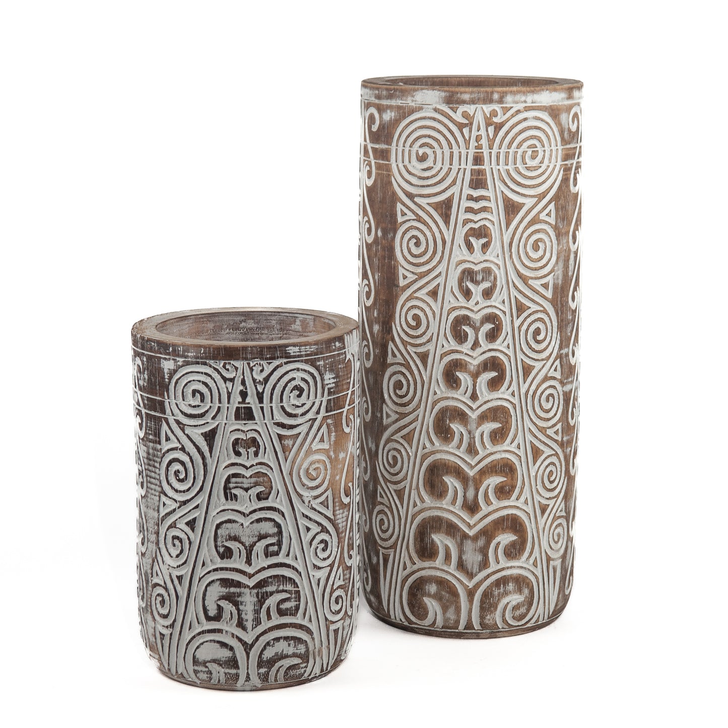 Houten handgesneden vaas Tribal 50cm hoog - Large