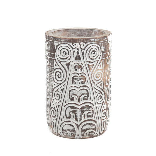 Houten handgesneden vaas Tribal 35cm hoog - medium