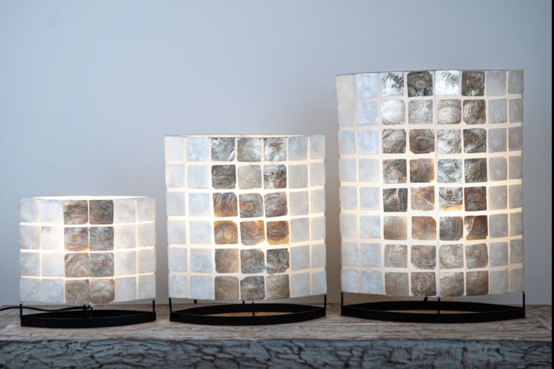 Capiz schelpen tafellamp vierkantje goud