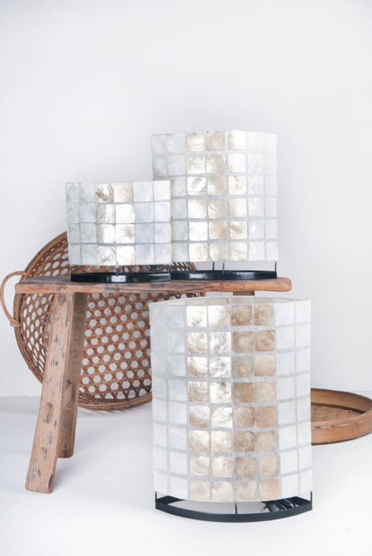 Capiz schelpen tafellamp vierkantje goud