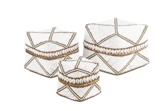 Offermand kraaltjes/schelpjes wit/goud