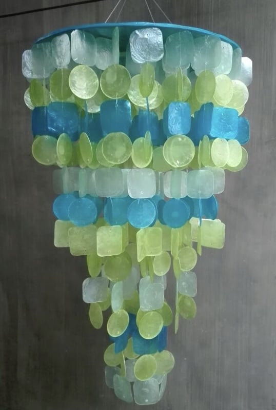 Capiz schelpen hanglamp Medium 40x60cm mix groen/aqua/blauw