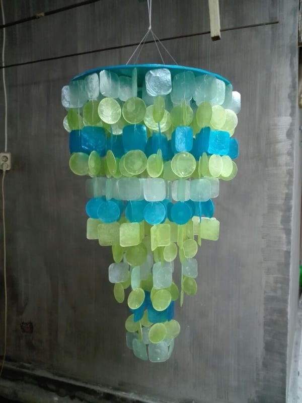 Capiz schelpen hanglamp Medium 40x60cm mix groen/aqua/blauw